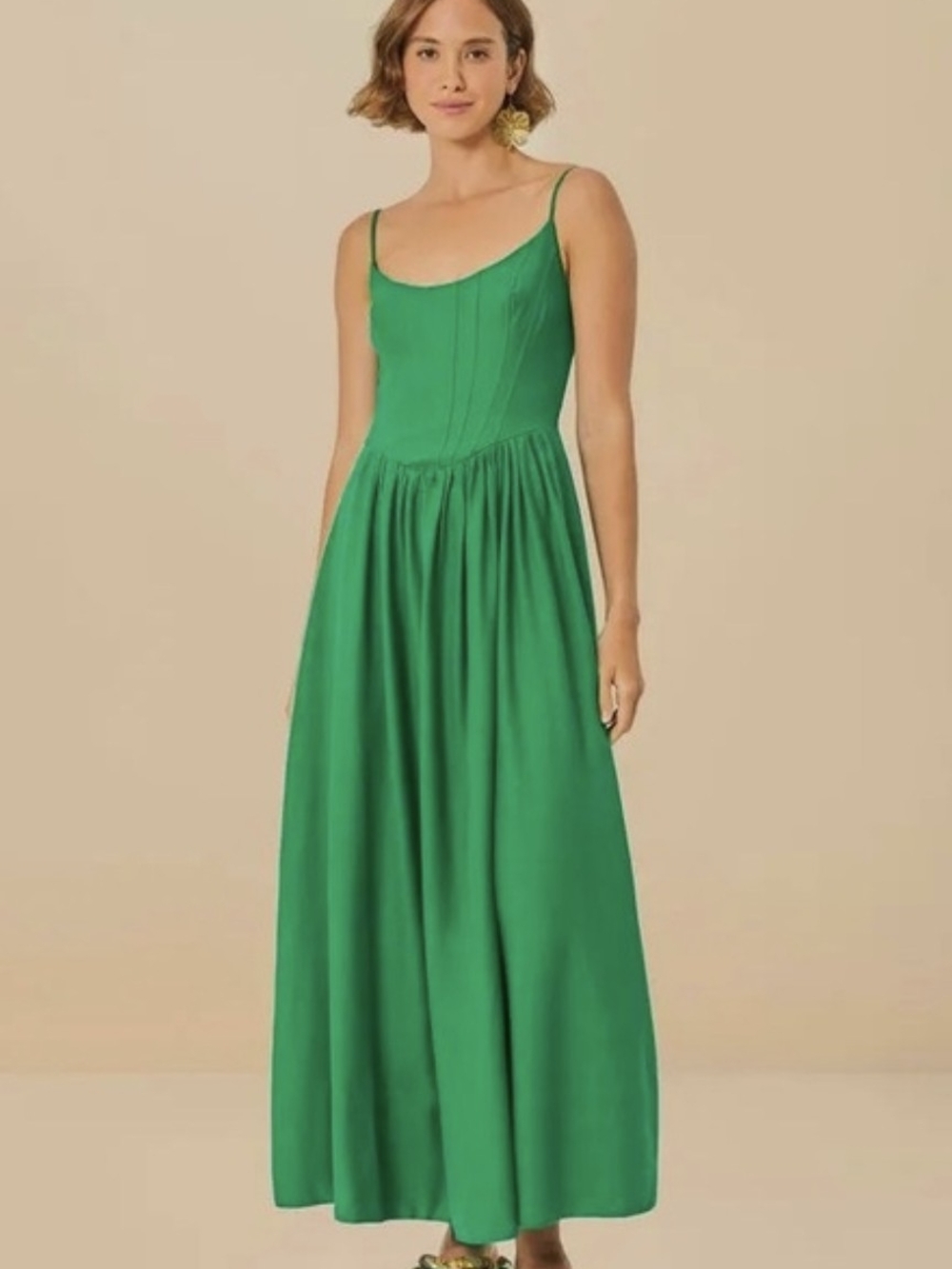 FARM Rio Emerald Green Spaghetti-Strap Maxi Dress